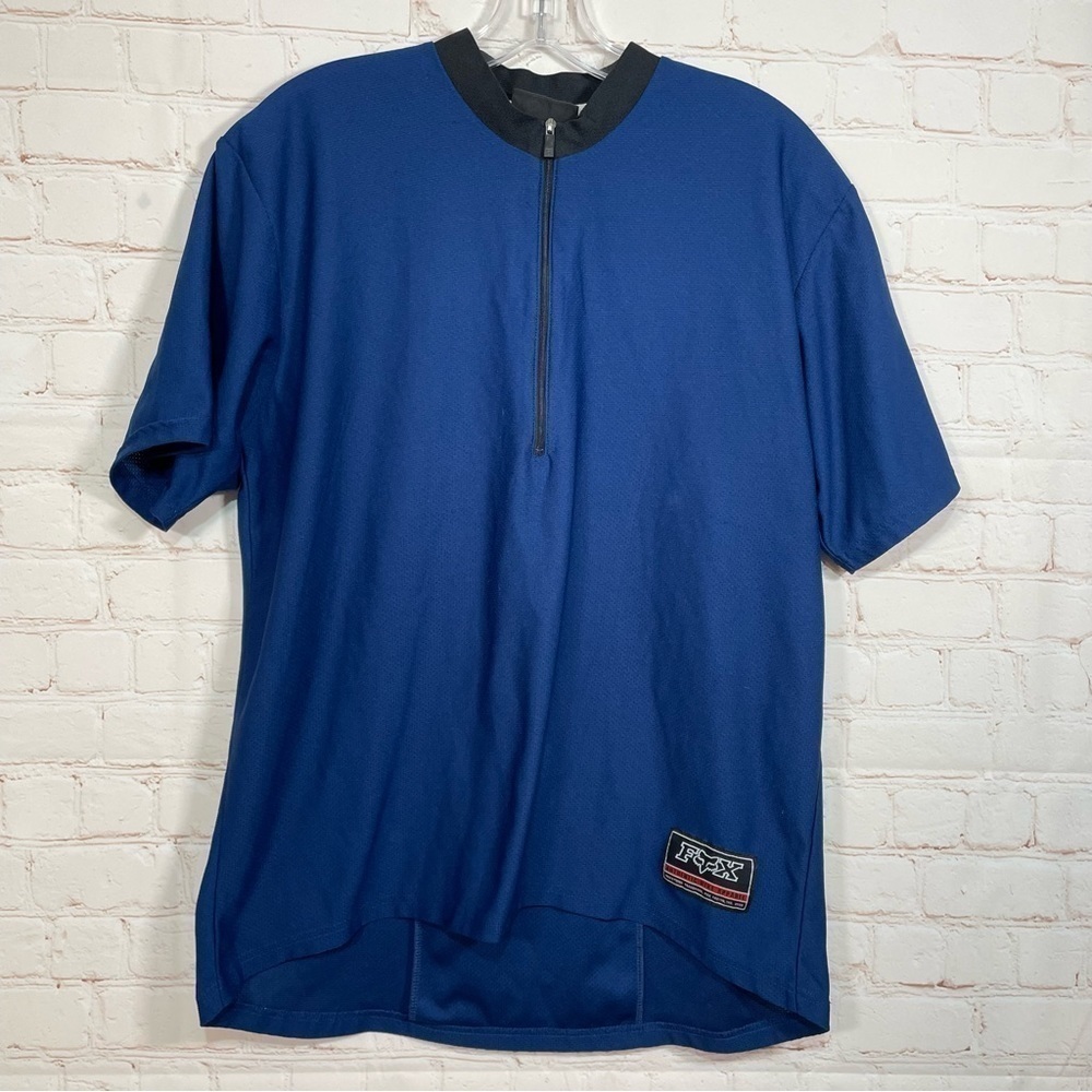 Fox Racing Cycling Jersey Shirt Mens 1/4 Zip Blue Back Pocket Bike Size Large L
